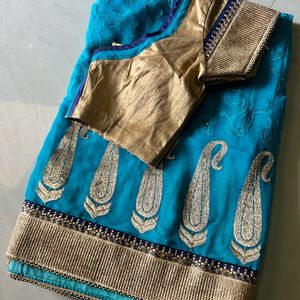 Duel Shade Saree (light skyblue Nd Dark Skyblu