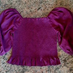 Korean Purple Crop Top With Balloon Sleeves