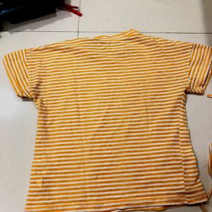 Yellow And White Line Crop Top