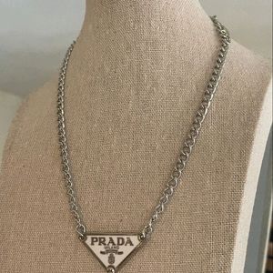 PRADA mens White Pendant Chain Necklace