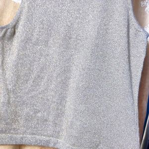 Women Metallic Turtle Neck Sweater Vest