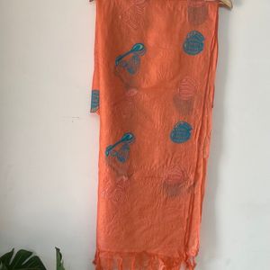 Pure Tussar Silk Duppta in Peach Colour