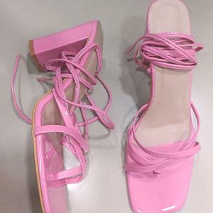 Pink Laceup Heels Sandals