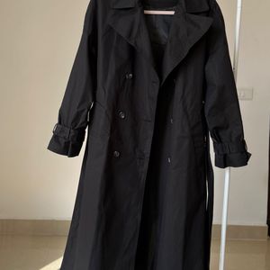 Oversized Black Cotton Trench Coat