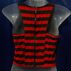 Crop Top - Black & Red Stripes.