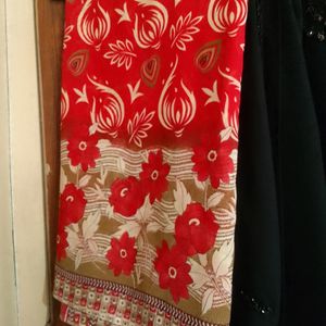 New Red And Beige Color Floral Saree