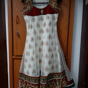 white heavy work anarkali Top