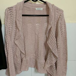 Pink Ruffled Collar Woolen Jacket