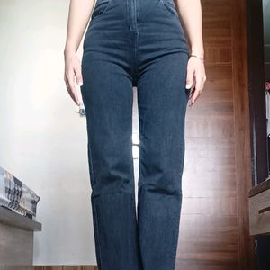 High Waist Straight Leg Black Jeans