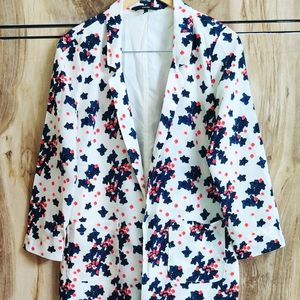 White Printed Coat Size-36