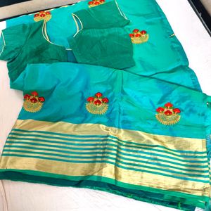 Cyan Shiny Coloured Saree