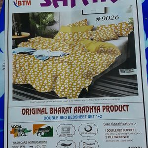 New Yellow🌼 Floral Double Bedsheet With 2 Pillow