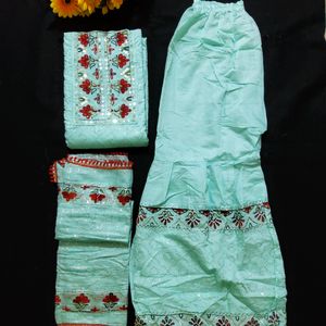 Cotton Semi-stitched Top With StitchedGharara