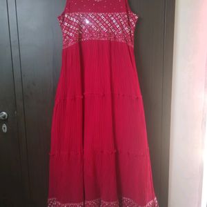 Hot Pink Mirror Work Gown with Duppata