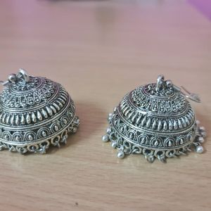 Big Oxidized Silver Jhumkas