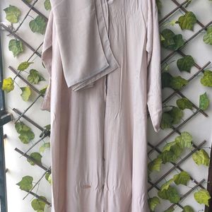 Nude Color Abaya With Rhinestone Lace