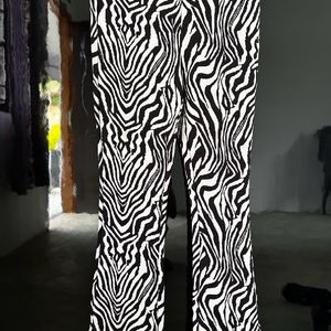 Zebra Printed Flare Trouser With Side Slit