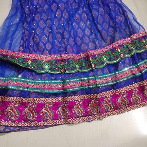 Embroidered Blue Silk Blend Ethnic Skirt