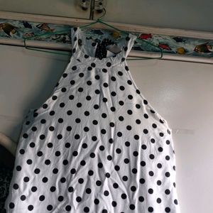 white and black polka dot mini dress