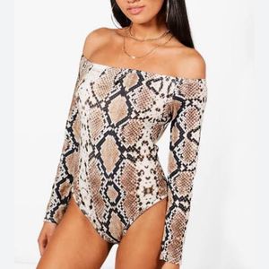 Offshoulder Snake Print Bodysuit