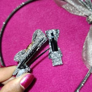 Glitter Hair Band And Clips Combo