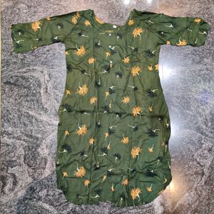 Olive Green Top With Black and Gold Floral Print