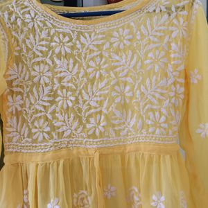 Yellow Chikkankari Short Kurta