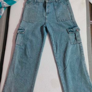 Straight Cargo Jeans For Women In Blue