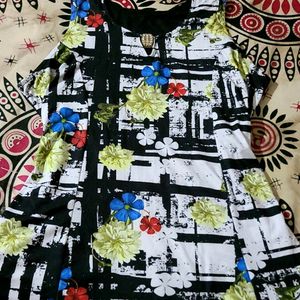 Beautiful Sleeveless White And Black Floral Dress