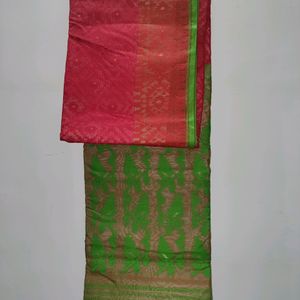 Saree, Red And Green Colour Combination Jamdani