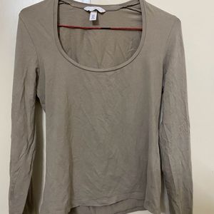 Women Beige Color Scoop Neck Long Sleeeve Jersey