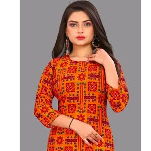 Woman Crepe Fabric Printed Straight Kurti,Size 5xl