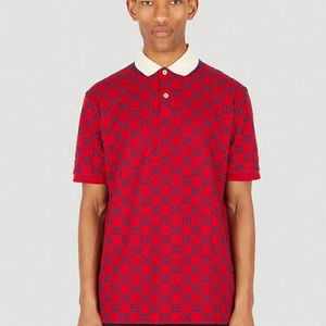 GUCCI Cotton Piquet Polo Shirt With GG RED