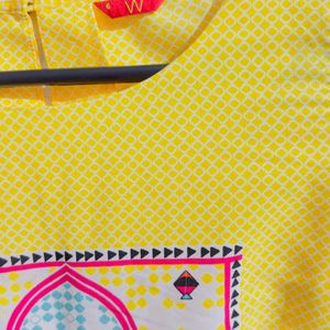 Bright Yellow Ethnic Kurti With Elephant Motif