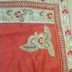 Good Looking Saree With Red And Golen Lace