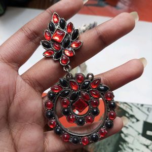 Red and Black Big Jhumka Earrings
