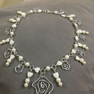 Wimsical Flower&Pearl Heart Necklace/earrings Set