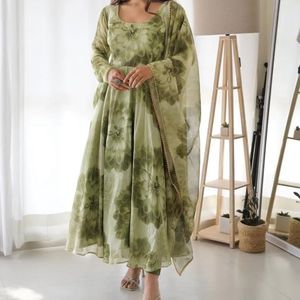 Green Printed Anarkali Suit set