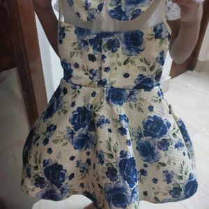 Beautiful White And Blue Flower Frock