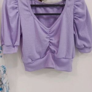 Puff Sleeves Crop Top 💜 Purple