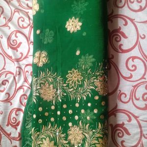 Green saree With Beautiful silver design