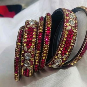 Handmade Pink and Golden Stone Bangles