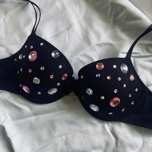 Black Embellished Padded Bra