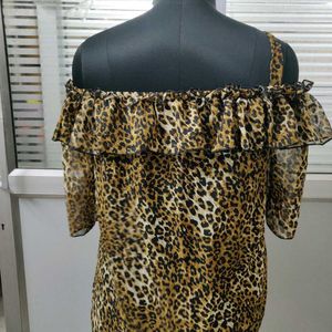 Stylish Animal Print Off Shoulder Top