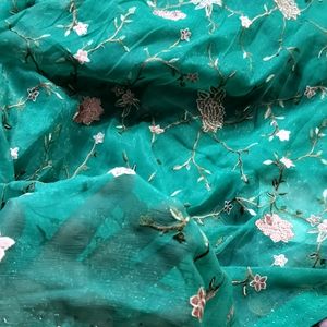 Sea Green Jimmy Choo Saree With Stitched Blouse