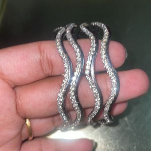 Silver Diamond Oxidised Bangles