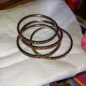 Golden Bangles with shining studs- 2.4 size