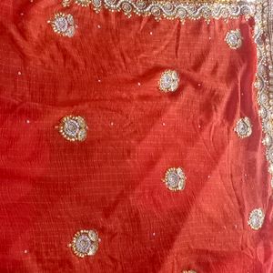 Orange Embroidered Saree With Stitched Blouse