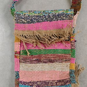 Colourful Unisex Handwoven Sling Bag With Zipper