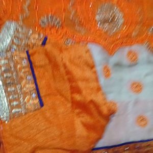 Orange Golden Heavy Work Saree